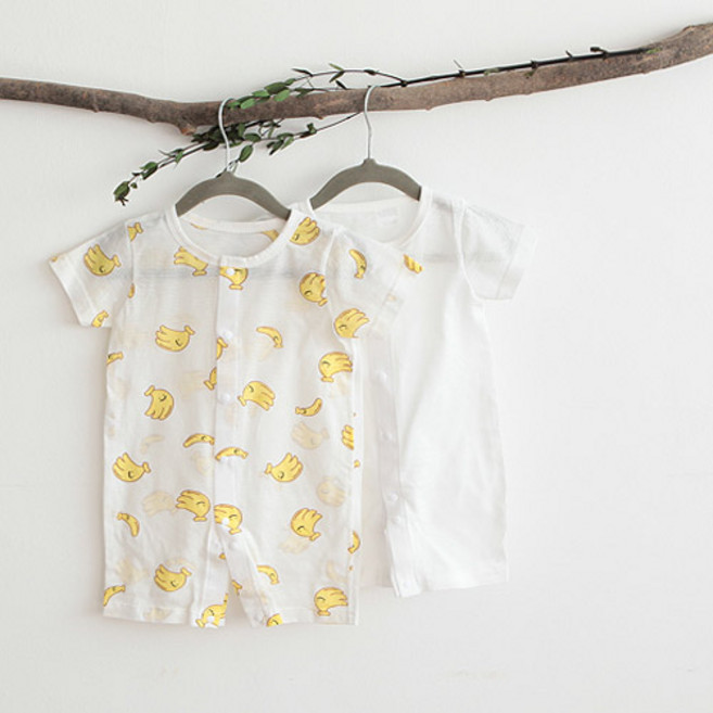 영유아용 아기 무형광 여름 바나나 반팔 우주복