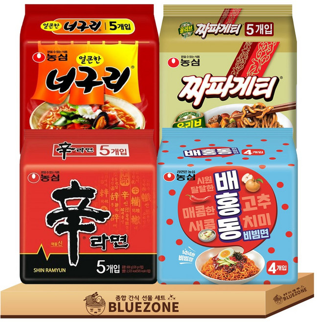 [블루존] 농심 멀티라면 4종 세트 신라면 짜파게티 너구리 배홍동비빔면, 1박스