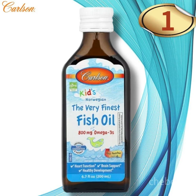 칼슨 Kids 키즈 Norwegian The Very Finest 피쉬 오일 Just Peachie 800 mg 6.7 fl oz (200ml), 200ml, 1개 - 쿠팡