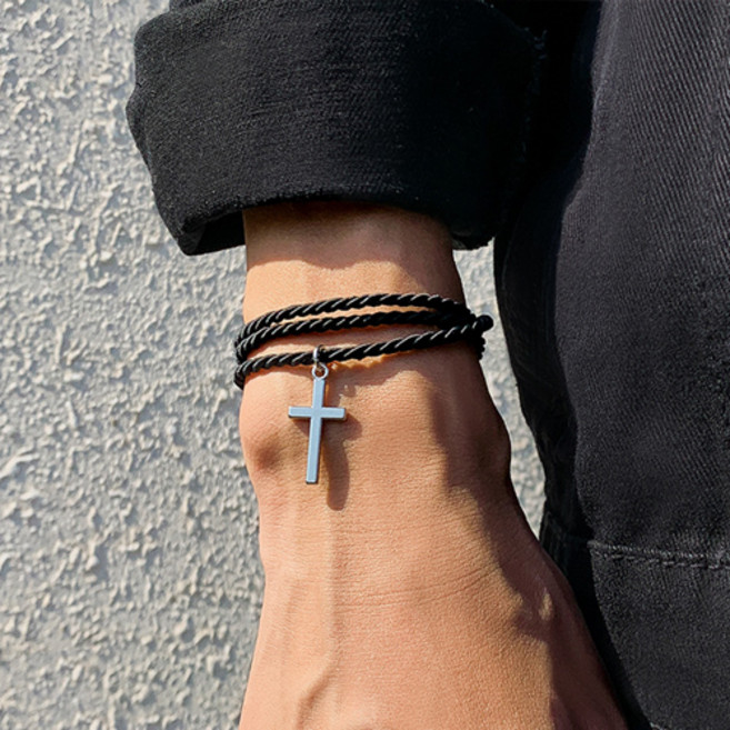 남성 심플 데일리 크로스 끈 십자가 펜던트 팔찌 A1531