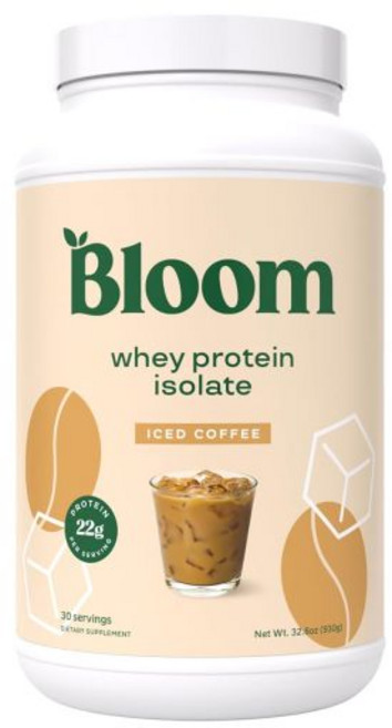 Bloom Nutrition 코코아 파우더 가루 블룸 뉴트리션 유청 단백질 분말 초콜릿 순수 아이소 포스트 워크아웃 회복 음료 혼합물 소화 효소가 포함된 스무디 믹스 저탄수화물, 아이스 커피, 30 서빙 (1팩), 1개, 801g