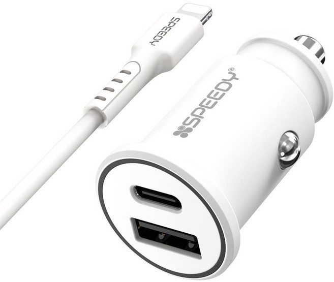 스피디 3.4A 차량용 매립형 A+C 2포트 충전기(+8핀케이블), 1개, 화이트