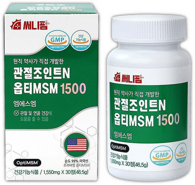 미국산 힘찬 관절케어 조인트엔 옵티 MSM 1500 엠에스엠 연골 건강 무릎 통증 감소 보스웰리아, 1개, 30정