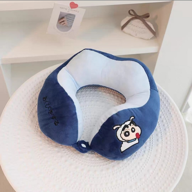 짱구는 못말려 U자형 목베개 장거리 비행기 잠자기 여행용 헤드레스트 휴대용, 네이비