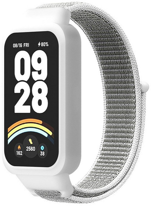 오네꼬네 샤오미 미밴드9 액티브 호환 일체형 스트랩 벨크로 나일론 찍찍이 밴드 시계줄, 1개, 화이트그레이