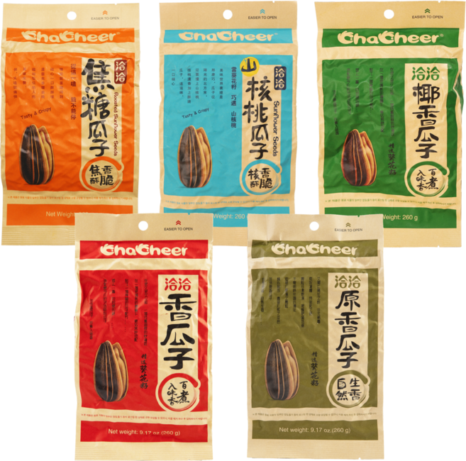 터보마켓 중국식품 챠챠 해바라기씨 5가지맛 (원향. 오향. 카라멜. 피칸. 코코넛), 1세트, 260g