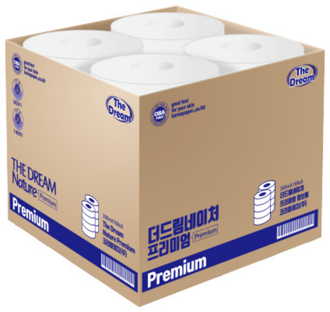 더드림네이처프리미엄 점보롤 500미터 16롤 100% 천연펄프 무형광 화장지, 16개입, 1개
