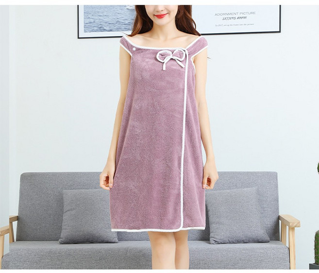 리카 여성 리본 샤워가운 골프가운, 퍼플, 1개