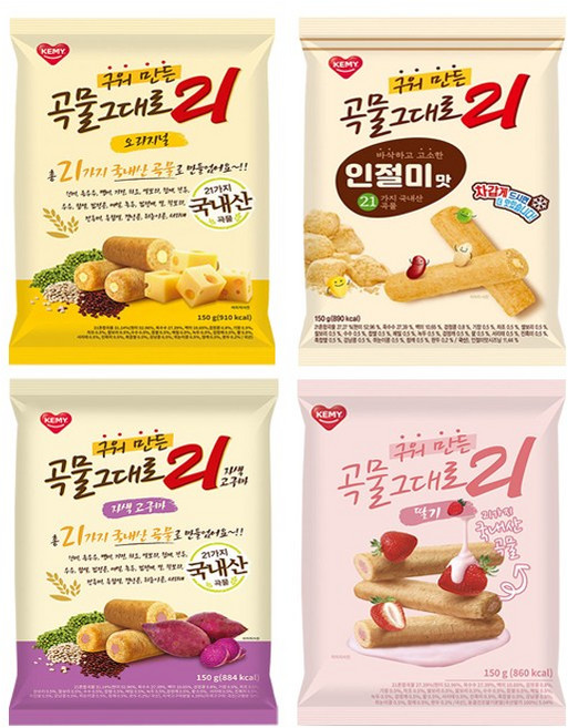 구워만든 곡물그대로 21 크리스피롤 4봉 혼합(오리지널1+인절미1+자색고구마1+딸기1), 4개, 150g