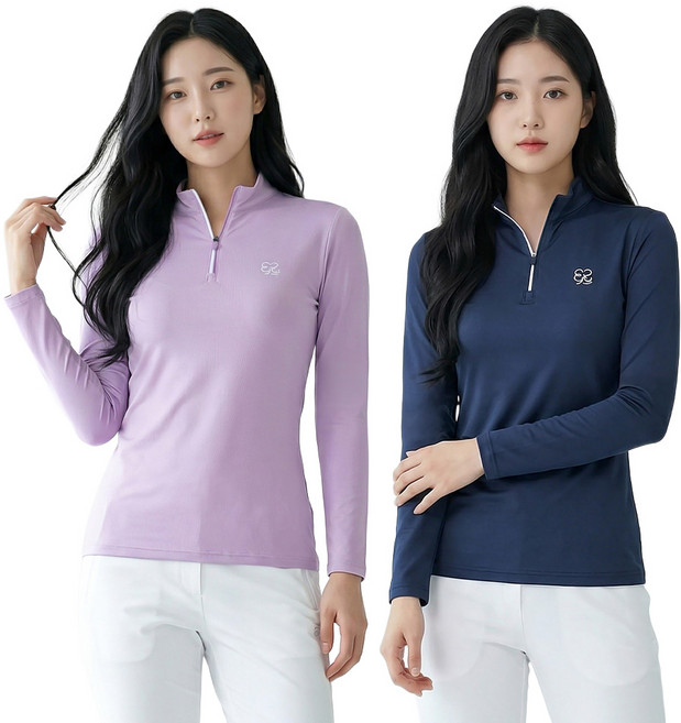 <스타일랑> (1+1) 여성 긴팔 하프집업 티셔츠_럭키비키
