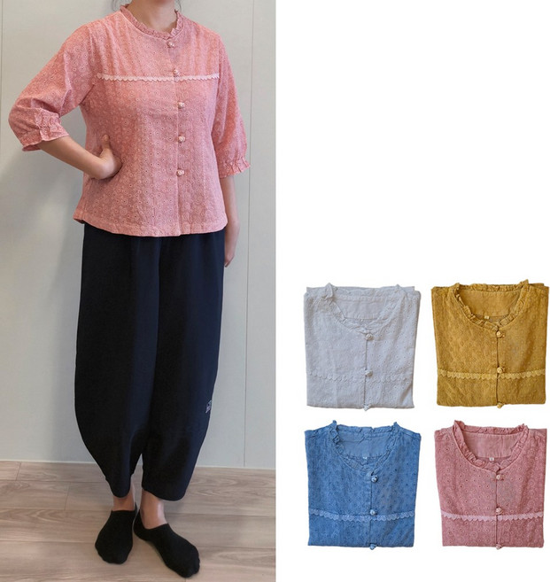 사계절생활한복 개량한복 30수 펀칭 면 블라우스 봄 여름 7부 소매 할머니 상의 단품