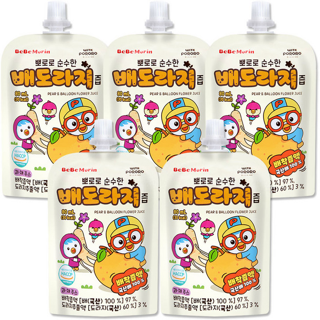 뽀로로 순수한 배도라지즙, 5개, 80ml
