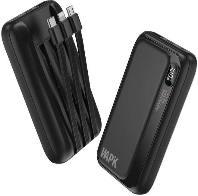 PD 22.5W QC3.0 일체형 고속충전 보조배터리 M1 10000mAh 잔량표시, 블랙