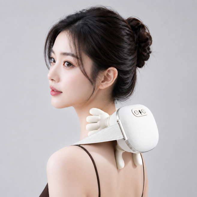 어깨 목 마사지기 웨어러블 승모근 마사지기 저소음 강력 다리 마사지 기능 온열 목디스크안마기 목마사지기 어깨안마기, 화이트, JZ3A
