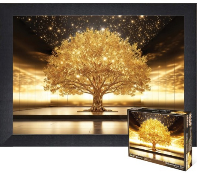 퍼즐피플 인테리어 직소퍼즐 8종 1000피스, 1개, 반짝이는 금나무 1000피스 액자포함(우드블랙)