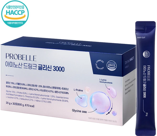 프로벨르 아미노산 드링크 글리신 3000 콜라겐 생성 한달 분 30포, 1박스, 600g - 쿠팡