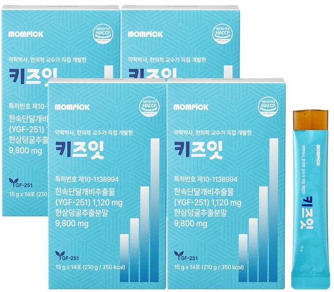 맘픽 키즈잇 한삼덩굴 환삼덩굴 추출분말 율초 식약청 HACCP 인증 젤리 스틱, 4세트, 14회분