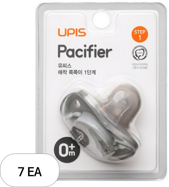 유피스 애착 쪽쪽이 노리개젖꼭지, 1단계(신생아부터), 그레이, 7개