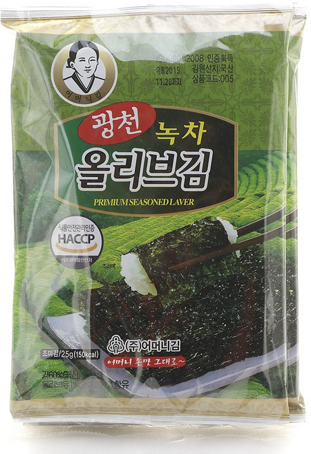 광천어머니김 녹차올리브 전장김 25g X 3봉 6개입 총 18봉 식탁김 도식락김 돌자반 김밥김 김자반, 18개