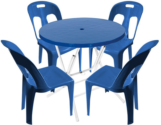 플라스틱테이블 야외테이블 편의점 포장마차 간이 접이식 테이블 의자 세트, 원형테이블+등받이의자, 블루