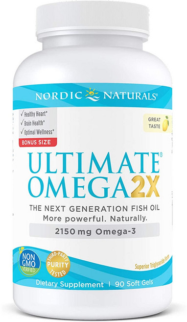 얼티밋 오메가 2X 레몬향 2150 mg EPA DHA 고함량 함유 닥터 권장 퍼뮬러 뇌 눈 및 심장 면역 건강 증진 콜레스테롤 개선 동맥 경화 고지혈증 개선, 90정, 1개