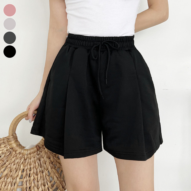 가비진 여성용 쫀쫀 허리 밴드 핀턱 A라인 4부 반바지 트레이닝 팬츠 바지 빅사이즈까지