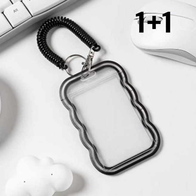 신스월드 포카 키링 학생증 교통카드 케이스, 2개, 블랙+화이트