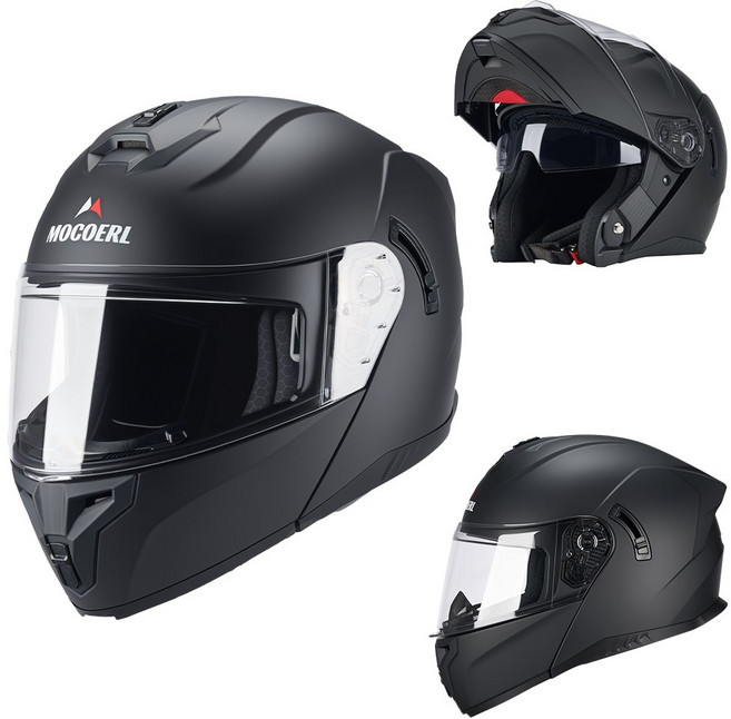 MOCOERL 초경량 시스템 풀페이스 오토바이헬멧 바이크용 헬멧, 블랙
