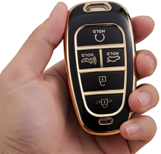 포스워백 그랜저 싼타페 베뉴 쏘나타 넥소 투싼 스타리아 아반떼 펠리세이드 호환 스마트 차키 케이스, 5버튼, 블랙