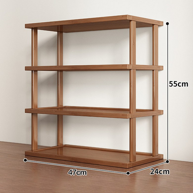 다용도 대나무 선반 책상 베란다 주방 수납장 미니 수납 선반, 4단, 호두색