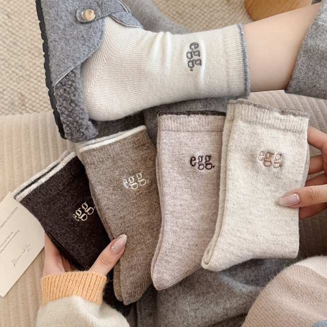 와이와이 겨울 포근 도톰 레터링 심플 여성 양말 5종 세트 WZ700