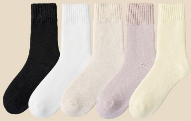 에쉬울프 두꺼운 양모 여성 수면양말 겨울 덧신 임산부 여자 방한 털 기모 양말 5켤레