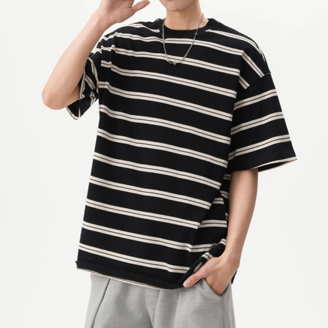 모노 플로우 스트라이프 반팔티