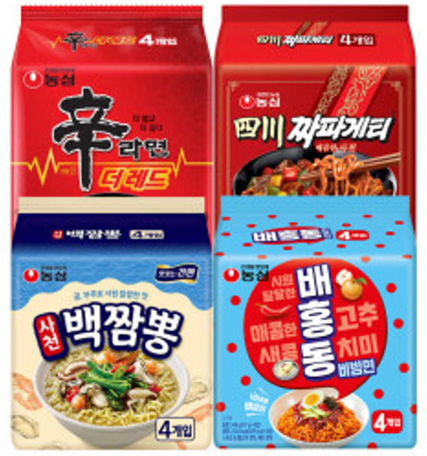 신라면 더레드 + 사천짜파게티 + 사천백짬뽕 + 배홍동비빔면 (총 16봉), 기본, 16개