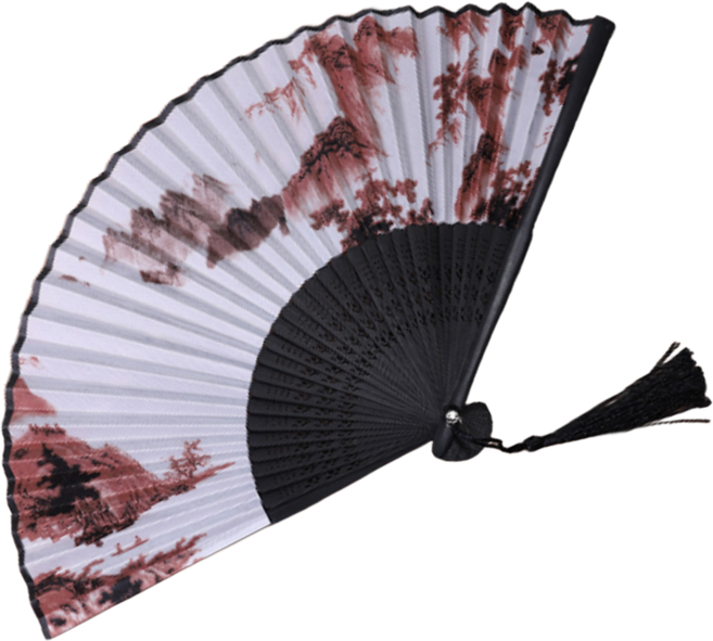 고려죽선 수공예 전통 실크 부채 접부채, 3개, 산수화