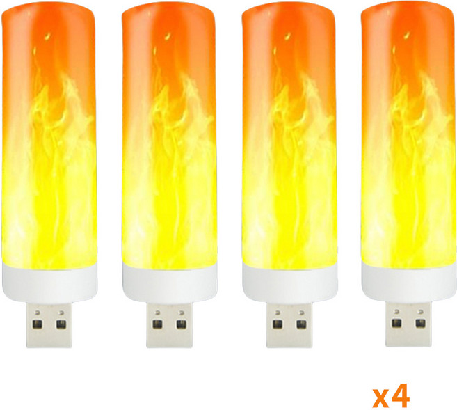 촛불 전구 캔들 필라멘트 USB LED 불꽃 효과 야간 조명 깜박이는 불 홈 파티 장식 5V, 03 4 Pieces
