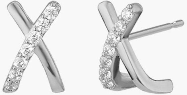 골드앤디어 14KGF 스티치 큐빅 크로스 귀걸이