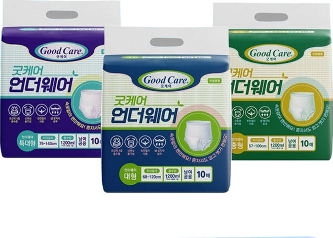 성인용 팬티기저귀 굿케어 언더웨어 남녀공용, 6세트, 10개입, 대형