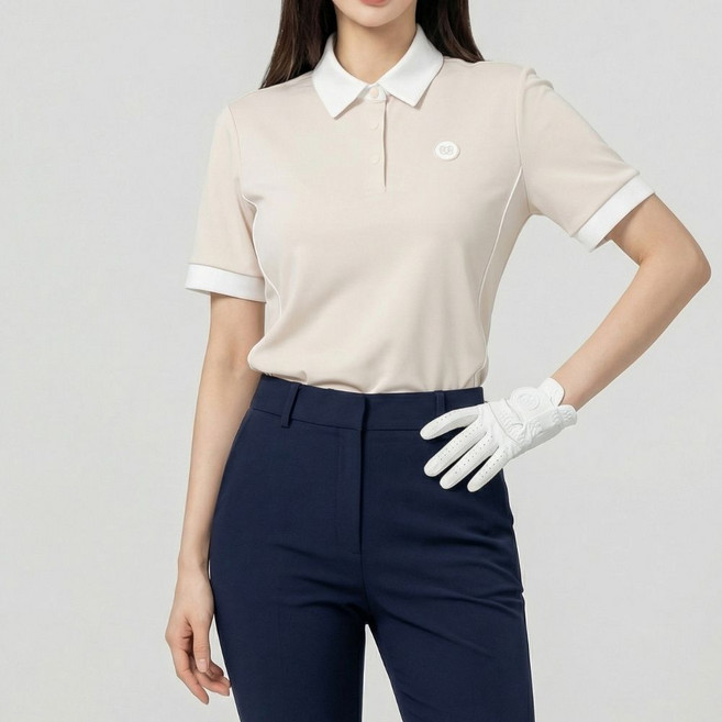 베러투데이 여성 골프웨어 파크골프 기능성 스포츠웨어 사이드 라인 카라 반팔 티셔츠