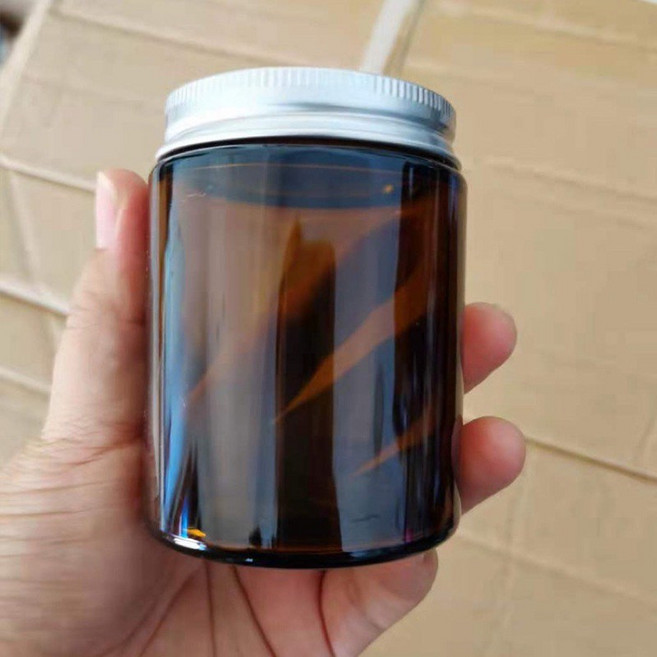 茶色香氛玻璃杯蠟燭台，家用裝飾餐桌燭光氣氛，簡約玻璃杯蠟容器, 150g茶色+銀蓋