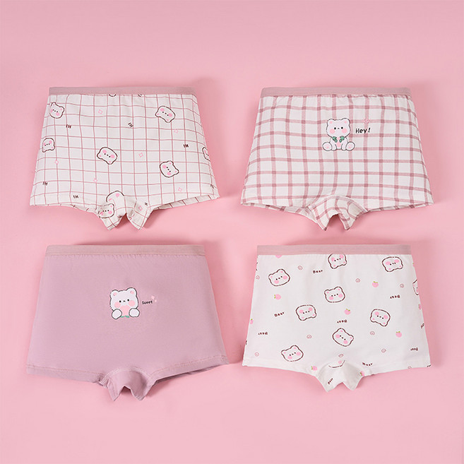 4종 세트 워더미 여아용 순면 키치 사각 아동 팬티 C3016