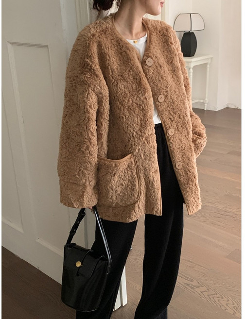 [아롬블룸] 키아 버튼 포켓 보아 자켓