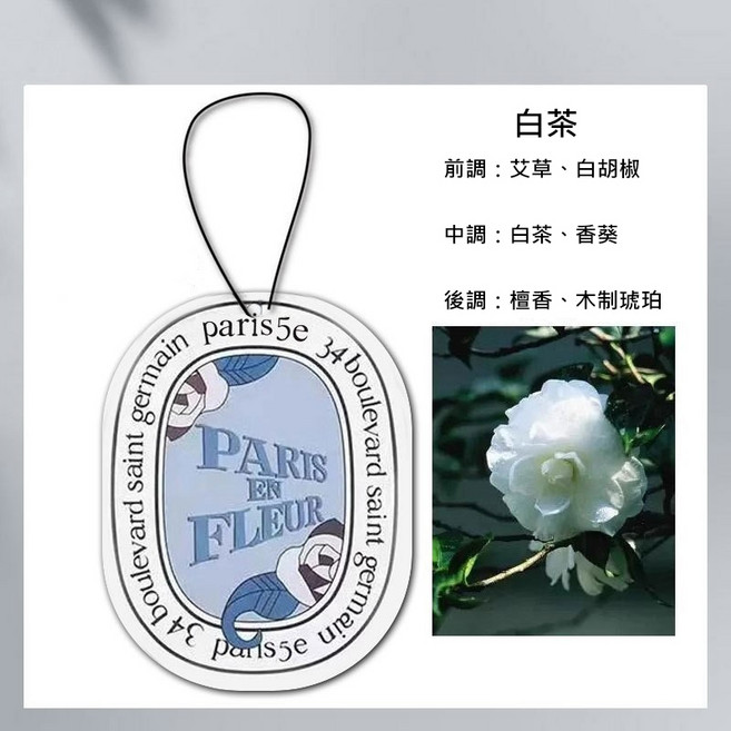 diptyque 掛式香氛片 法式植系香氛 車內芳香, 白茶, 1個