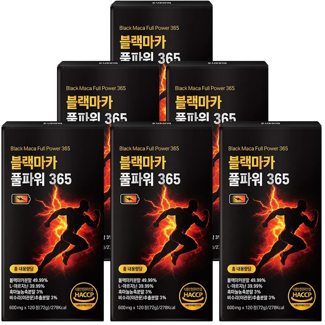 [정품] 블랙마카 아르기닌 풀파워 365, 6개, 120정 - 쿠팡