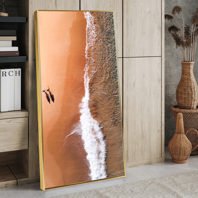 물멍 액자 바다 사진 여름 물결 그림 풍경 카페 감성 윤슬 빈티지 포스터 인테리어, 크리소프레이즈 해변 와이드(캔버스출력), 무광실버