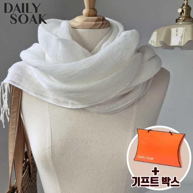 데일리쏙 린넨 100% 무지 스카프 천연 마 단색 여름 간절기 롱 목 숄 고급 머플러+선물케이스