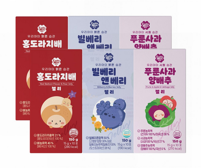 룰루맘 습관젤리 혼합 홍도라지배 15g 20포 + 빌베리앤베리 15g 20포 + 푸룬사과양배추 15g 20포(총60포), 60개