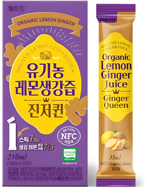 웰트릿 유기농 레몬생강즙 NFC 착즙 원액 진저퀸 14p, 210ml, 1개