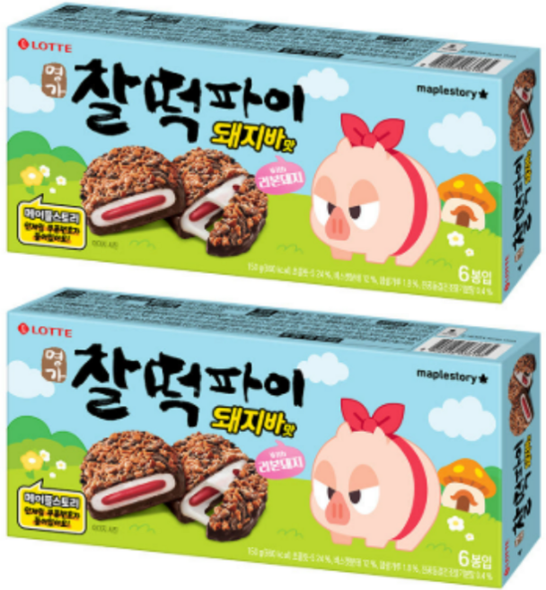 롯데웰푸드 찰떡파이 명가 메이플스토리 돼지바맛, 4개, 150g