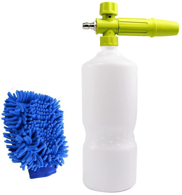 Foam Cannon 1L 병 세차 스노우 폼 랜스 0.6cm(1/4인치) 퀵 커넥터 압력 파워 제트 와셔 퀵 릴리즈 조절 가능한 노즐 세척 장갑 1개 포함, Foam Gun with Mitt